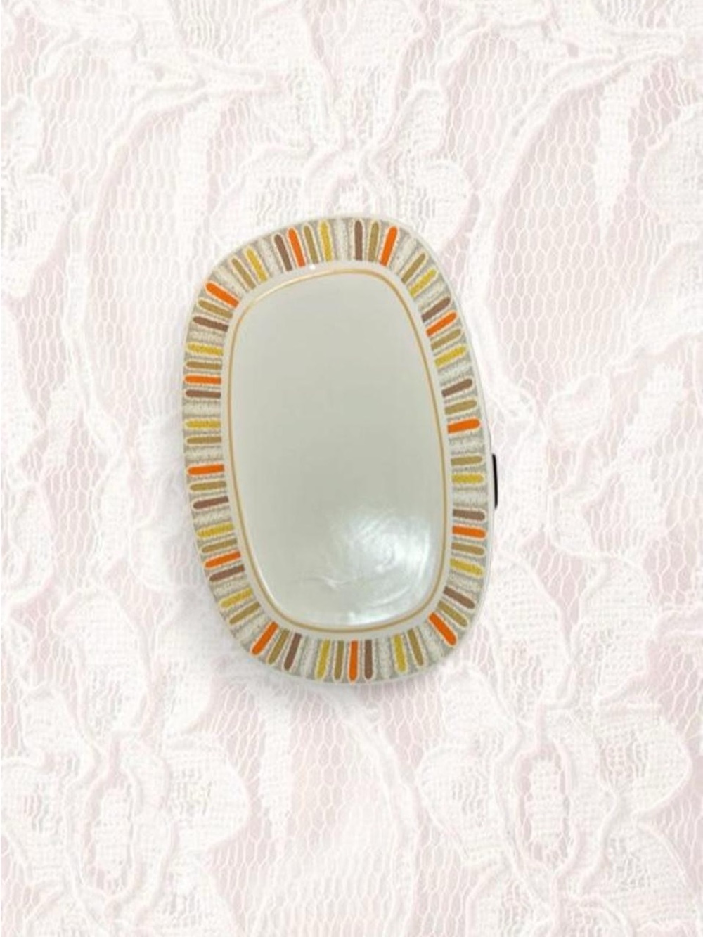MCM Ceramic  Dish in White with Orange and Gold Accent